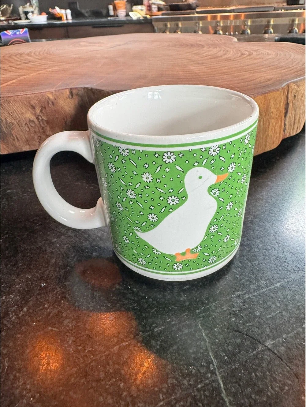 Vintage 1980s JSNY Country Calico Duck Mug Green Farmhouse Core